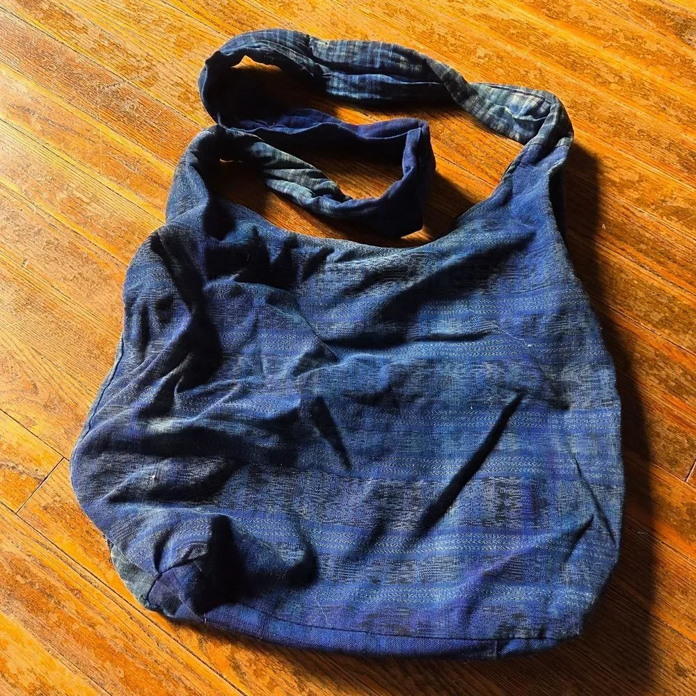 Handmade Patchwork Bag | Blue Purple Boho Shoulder Tote Artistic Everyday - Picture 5 of 6